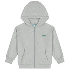 Boys Grey Logo Hooded Zip Up Top, 1, hi-res